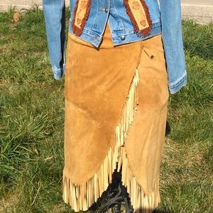 Vintage New Western Suede Skirt w/ Fringe